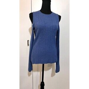 Tahari Solid Blue Cashmere‎ Cold Shoulder Sweater Top Size S
